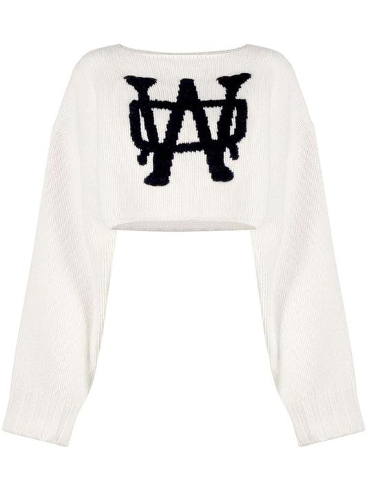 Neutral Logo Cropped Wool Sweater