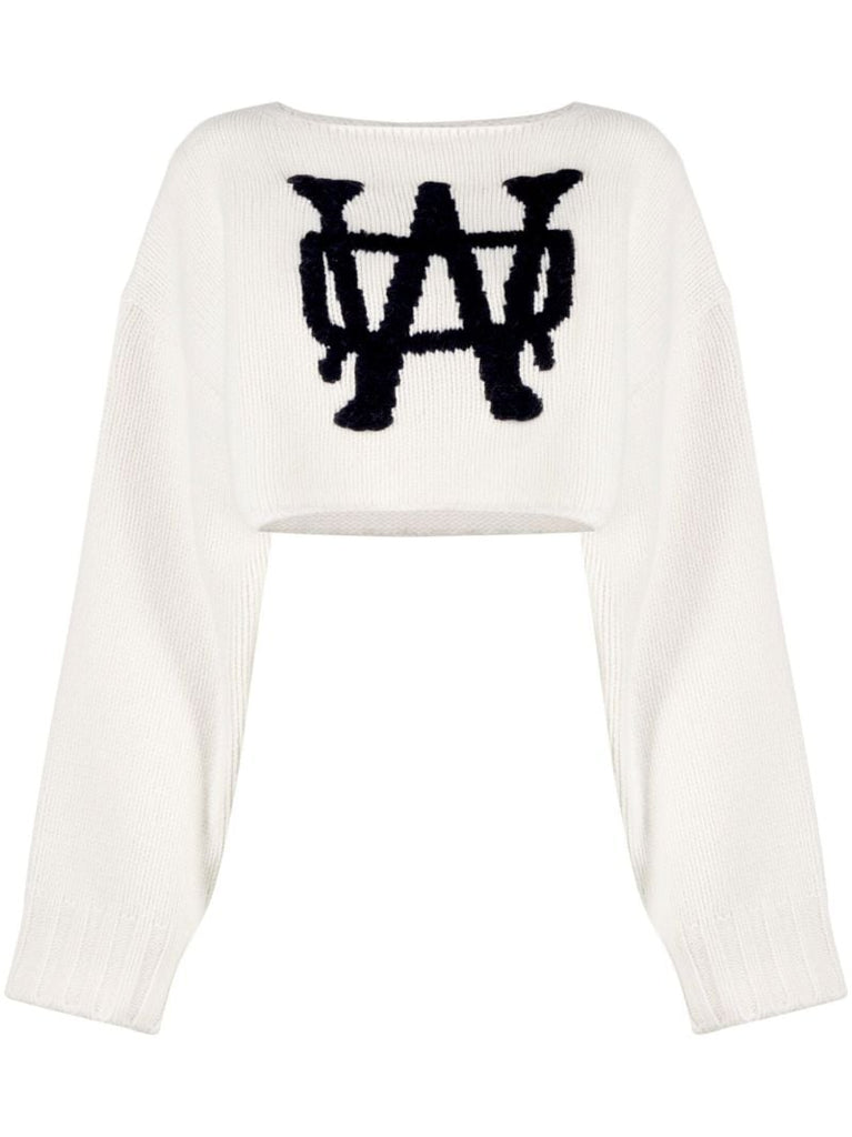 Neutral Logo Cropped Wool Sweater