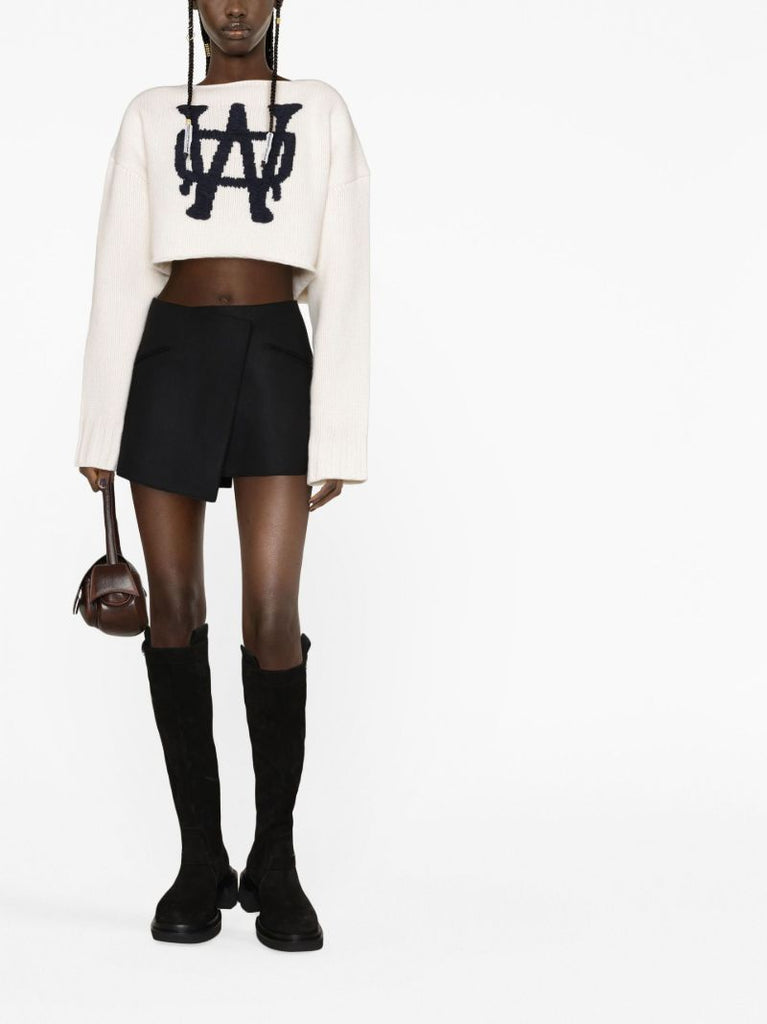Neutral Logo Cropped Wool Sweater