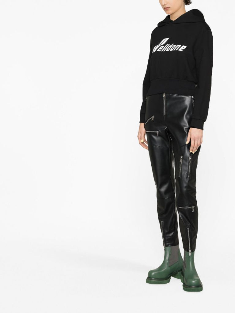Black Logo Print Cropped Hoodie