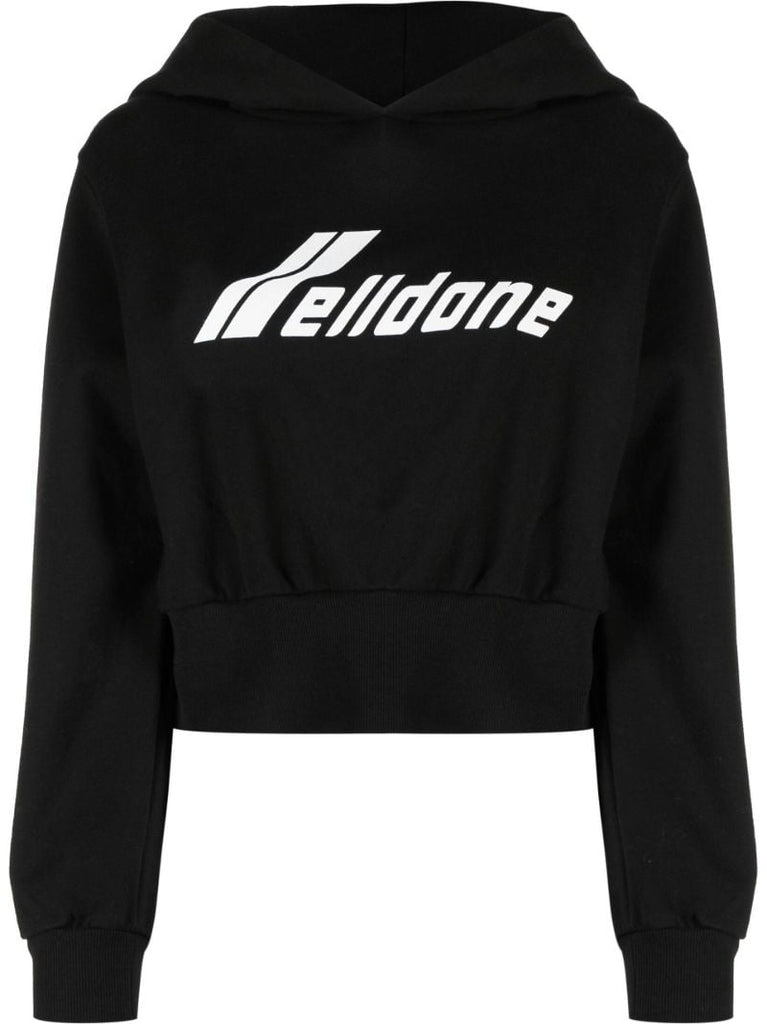 Black Logo Print Cropped Hoodie