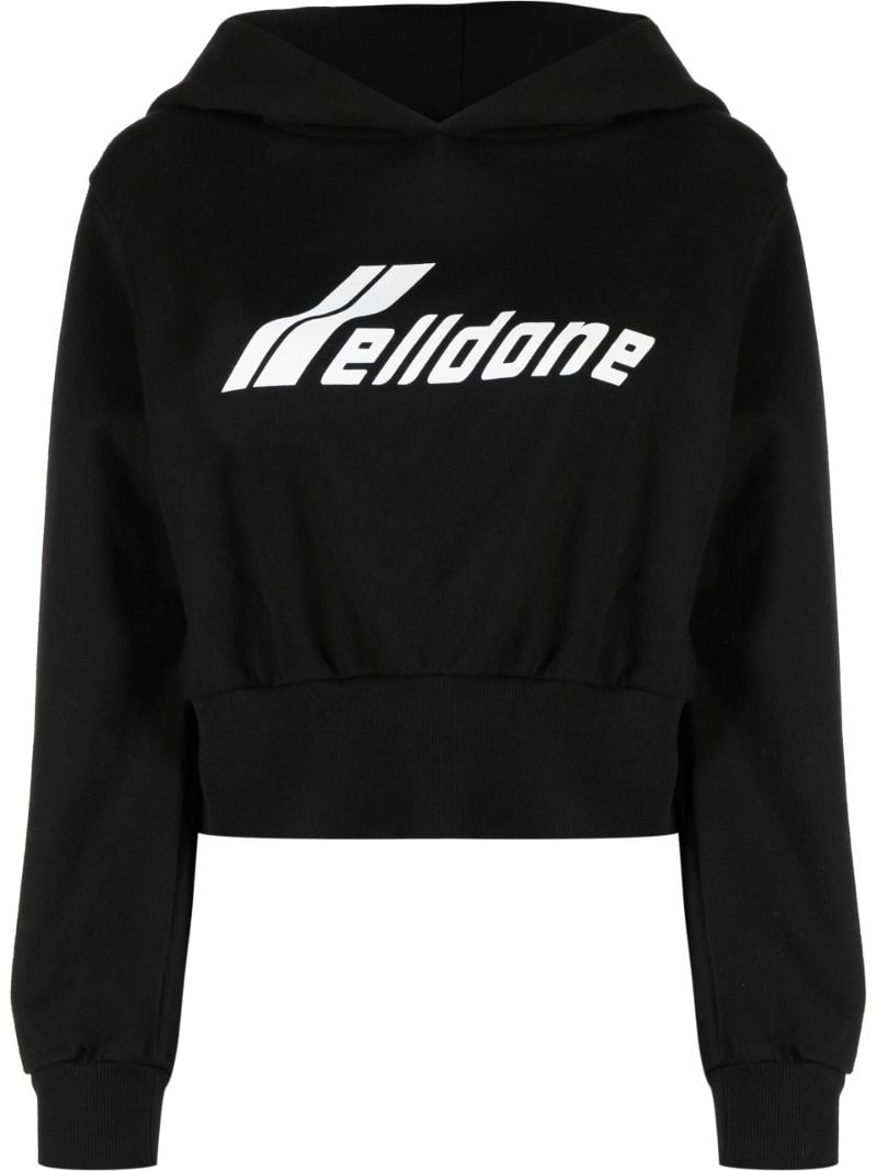 Black Logo Print Cropped Hoodie