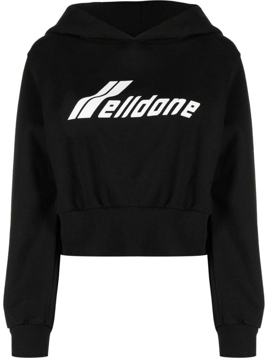 Black Logo Print Cropped Hoodie
