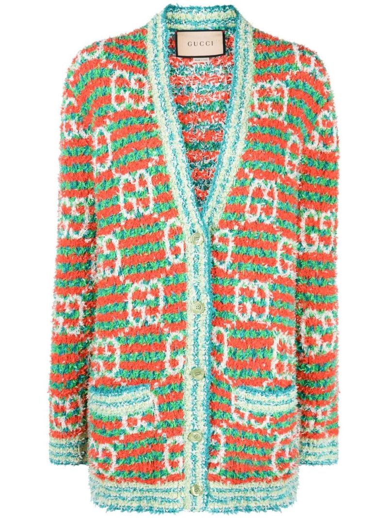 Green Maxi Gg Striped Cardigan