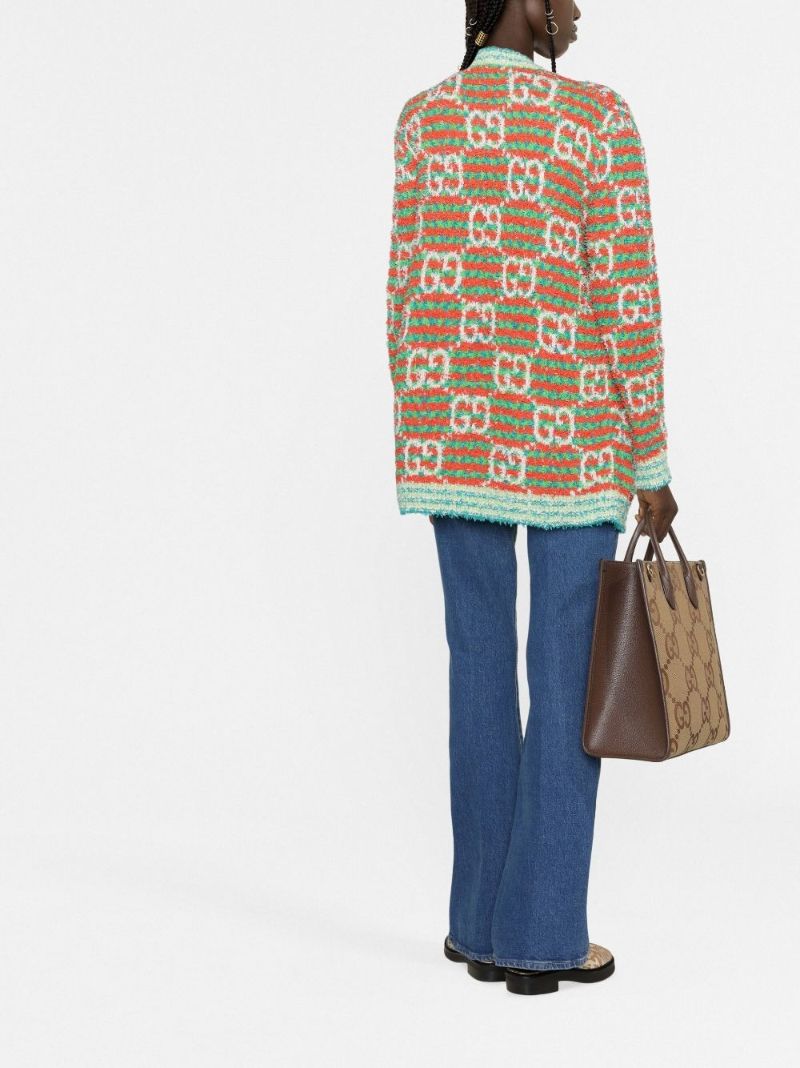 Green Maxi Gg Striped Cardigan