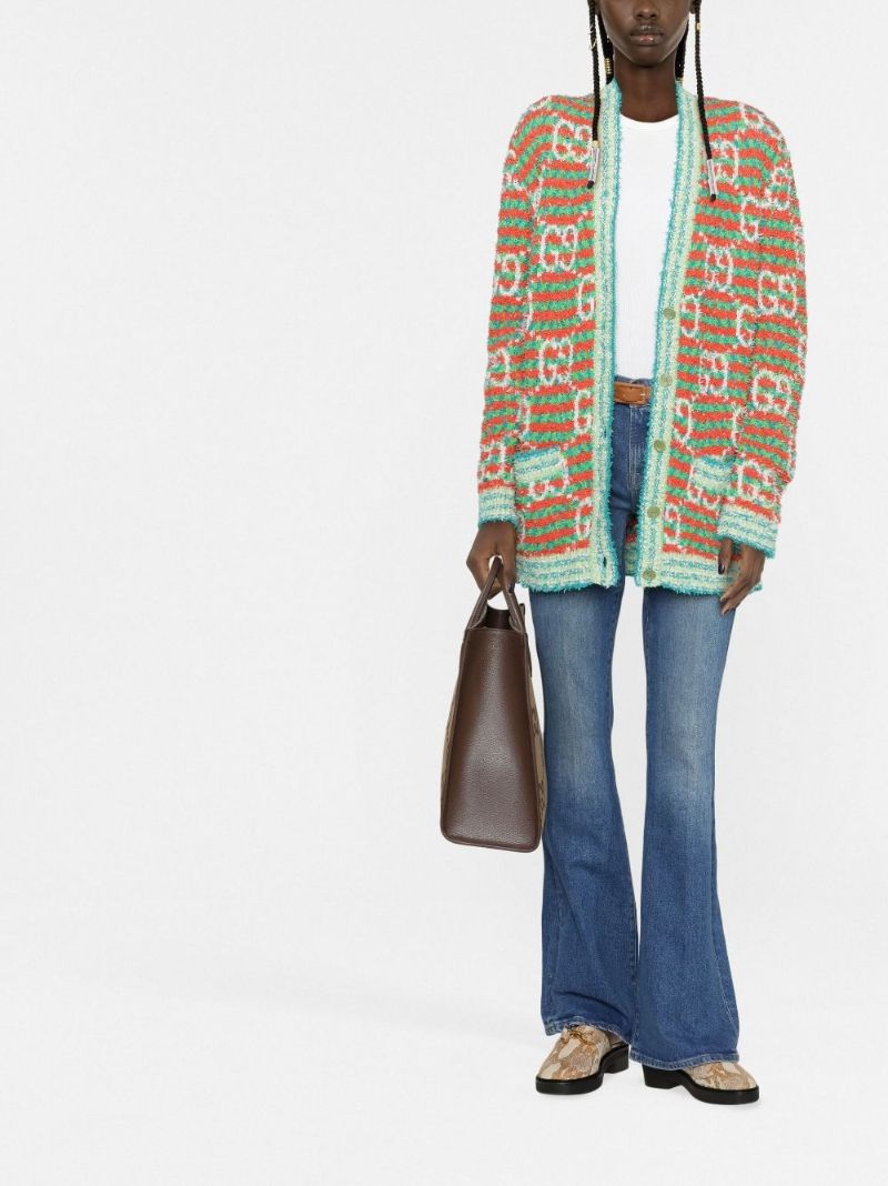 Green Maxi Gg Striped Cardigan
