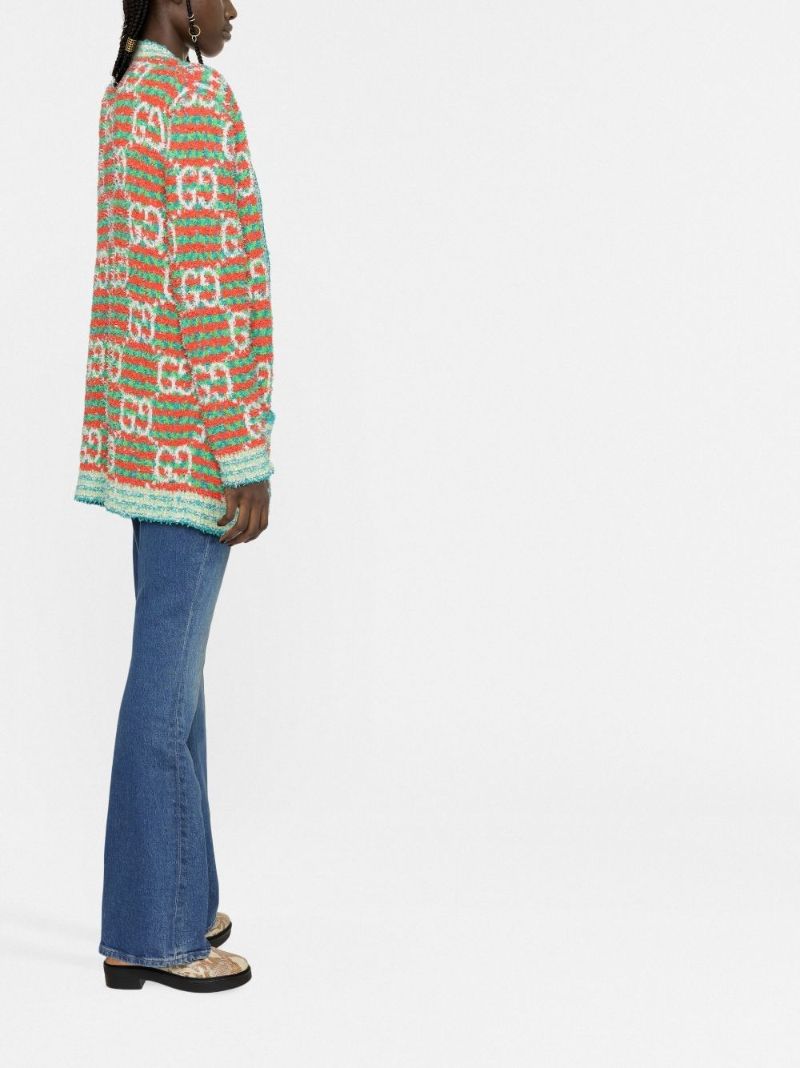 Green Maxi Gg Striped Cardigan
