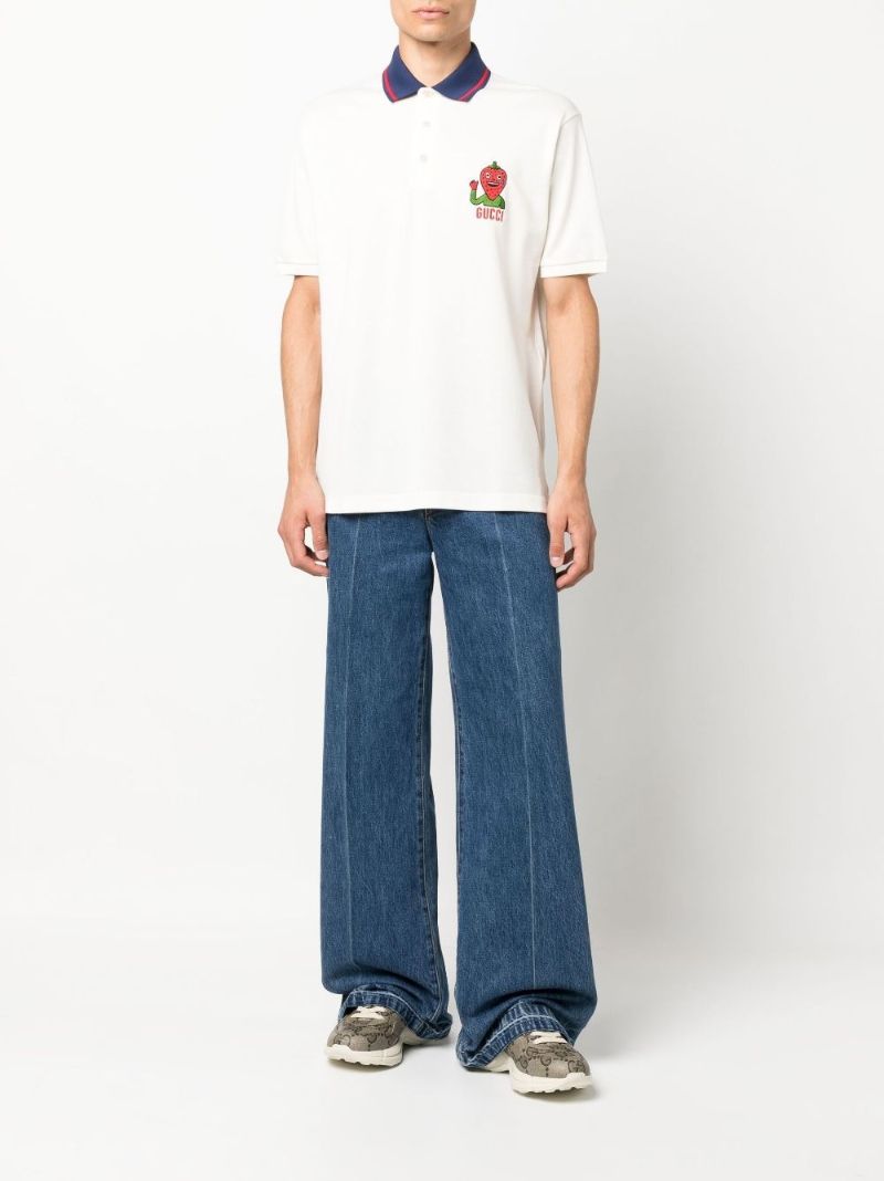 Neutral Strawberry Patch Cotton Polo Shirt