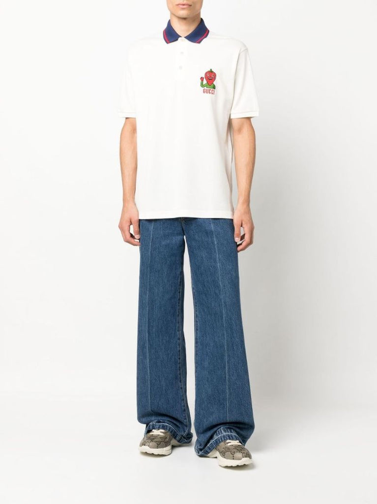 Neutral Strawberry Patch Cotton Polo Shirt