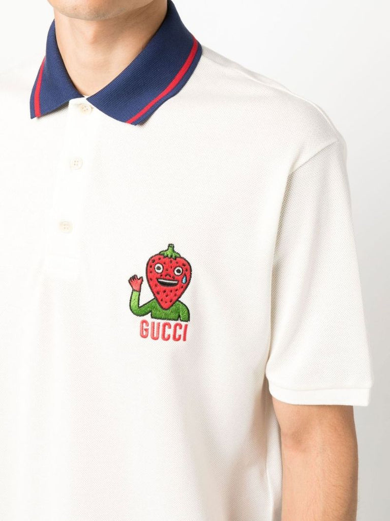 Neutral Strawberry Patch Cotton Polo Shirt