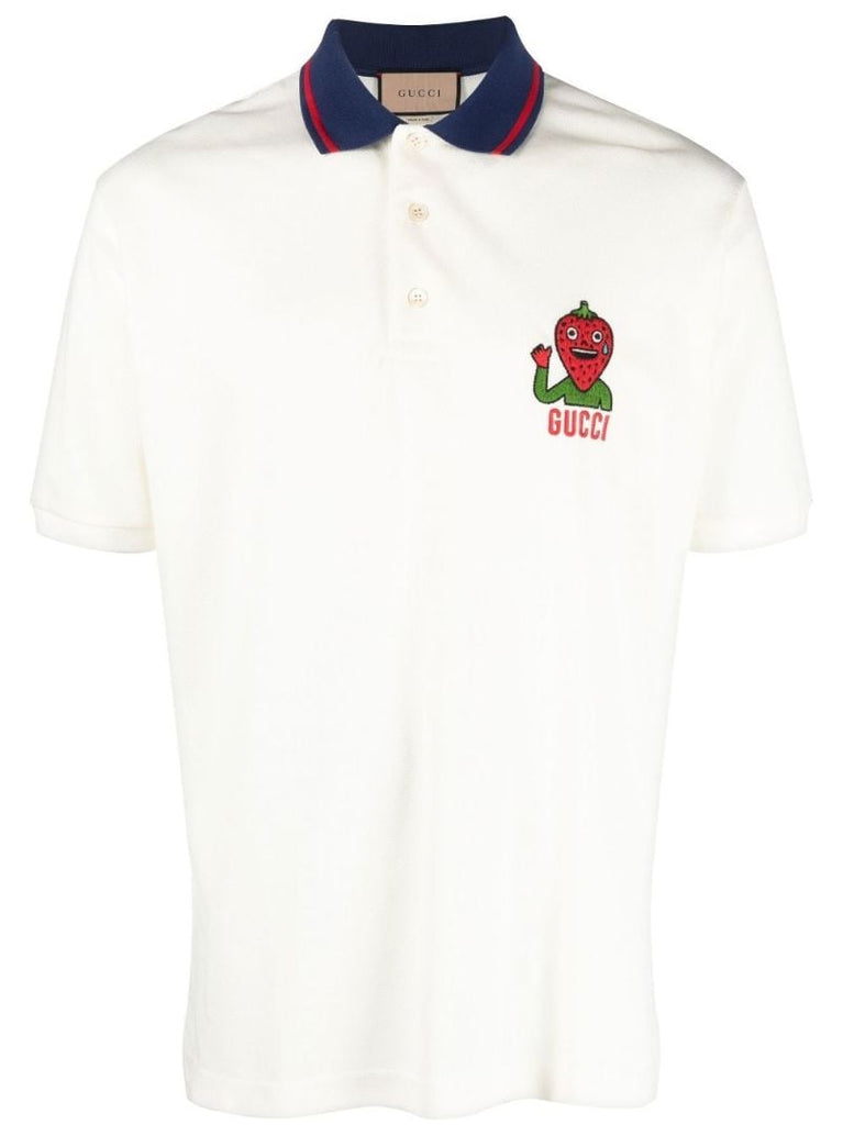 Neutral Strawberry Patch Cotton Polo Shirt