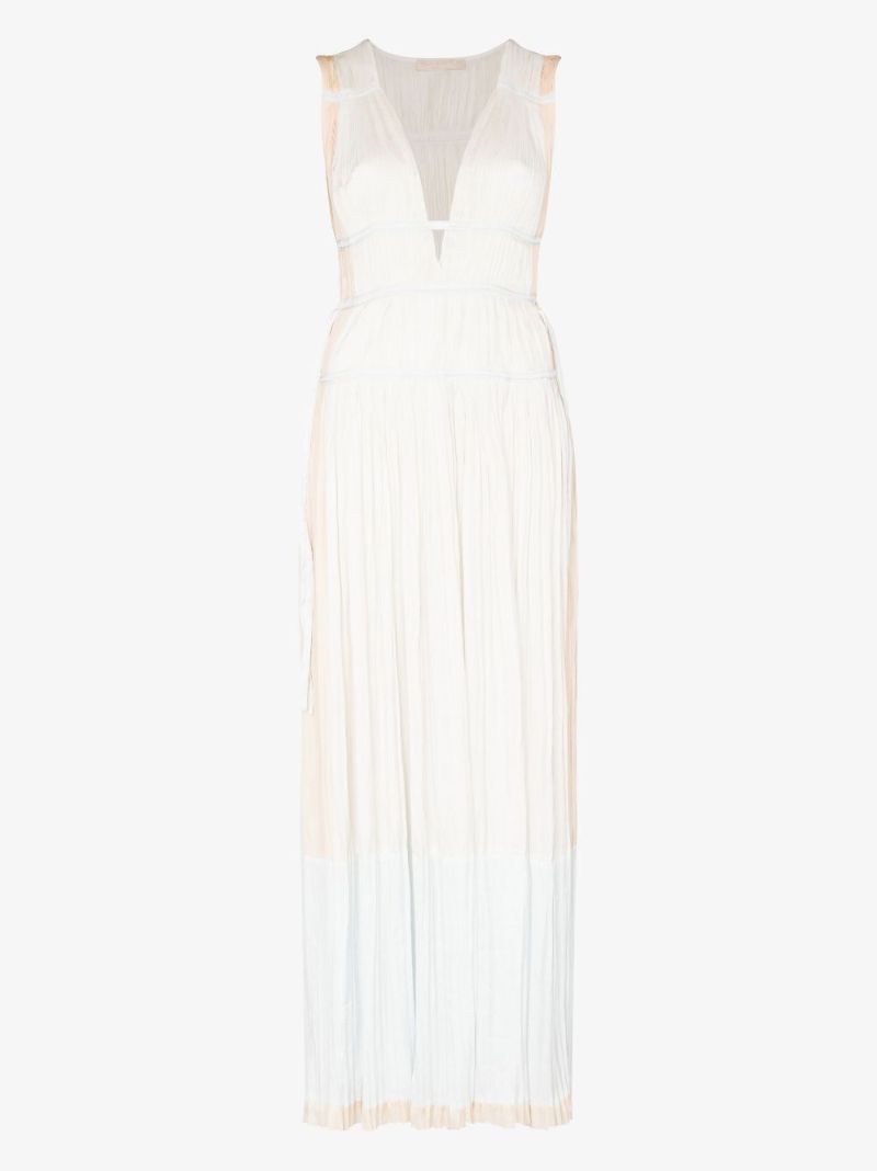 White Valeria Pleated Maxi Dress