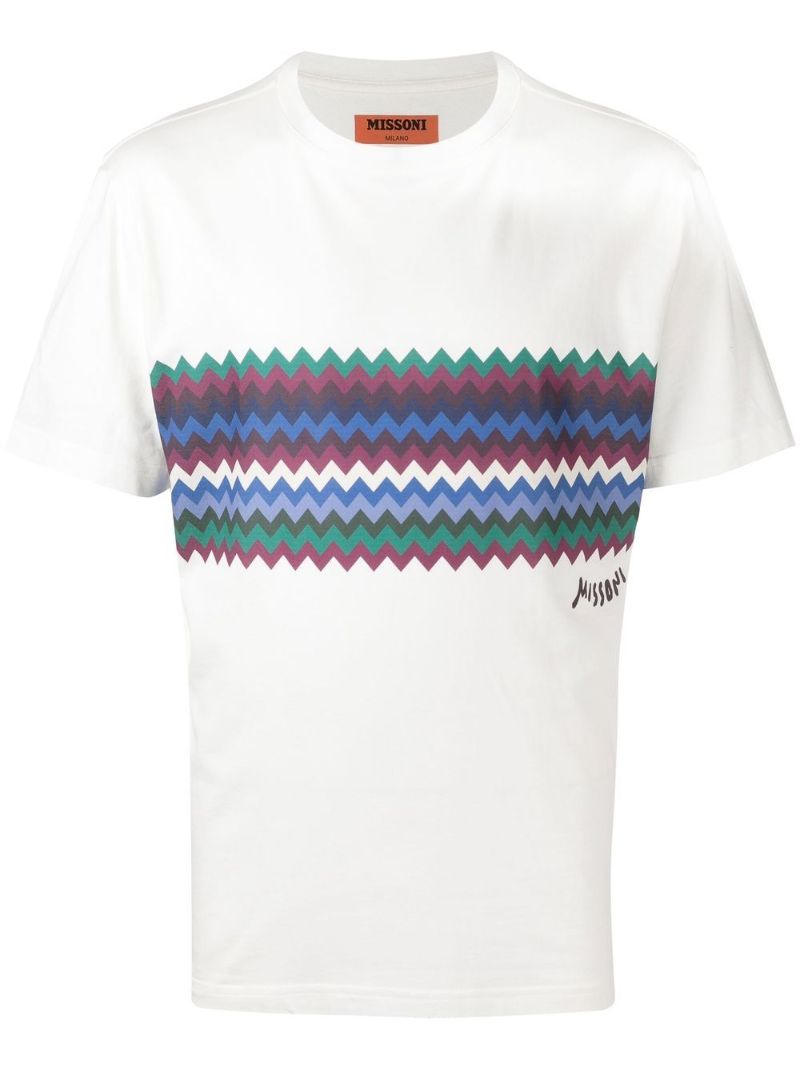 White Zigzag Print T-shirt