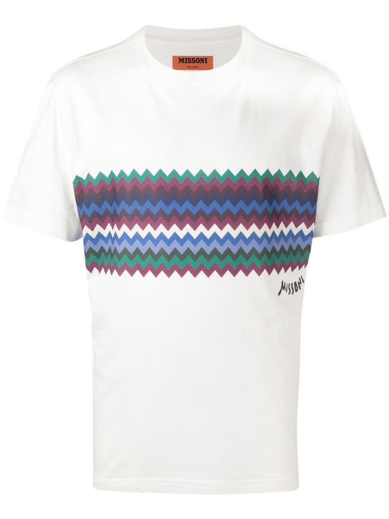 White Zigzag Print T-shirt