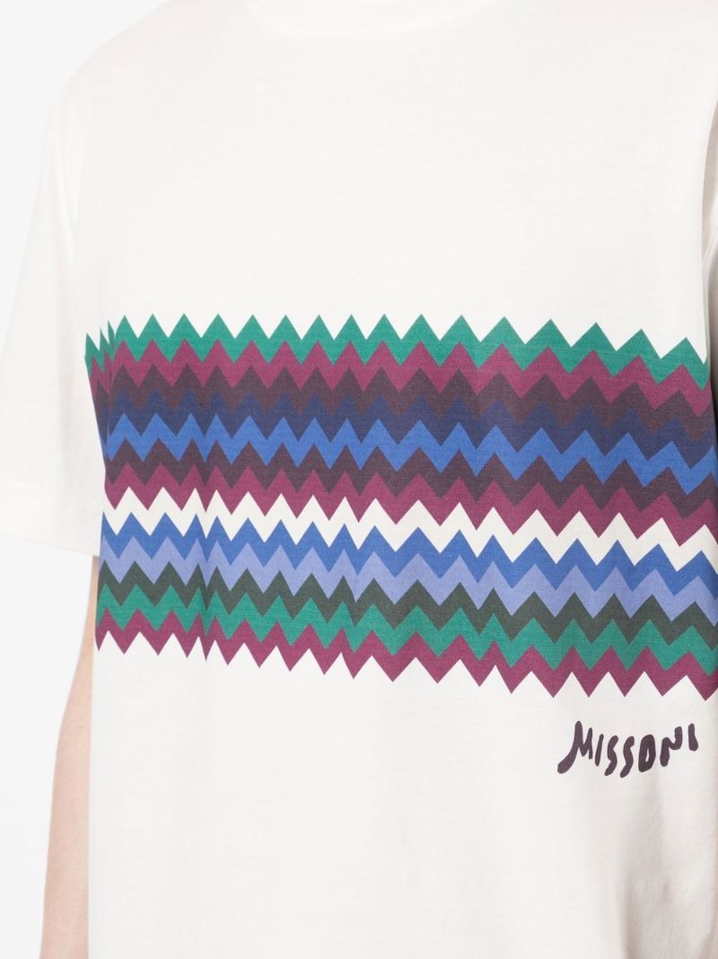 White Zigzag Print T-shirt