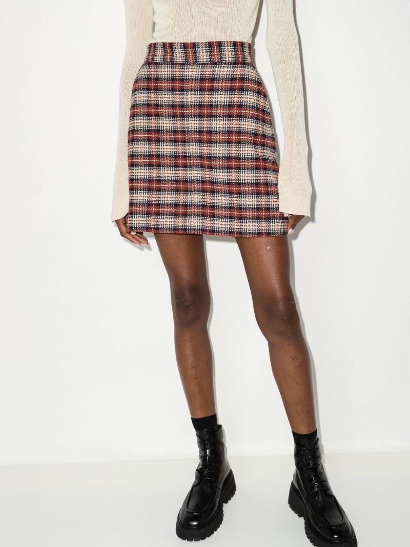 Brown High Waist Check Mini Skirt