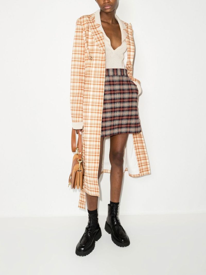 Brown High Waist Check Mini Skirt