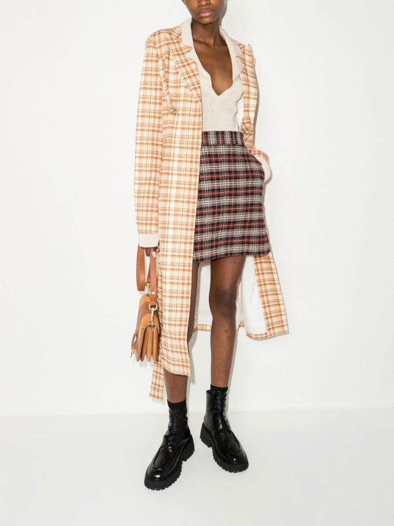 Brown High Waist Check Mini Skirt