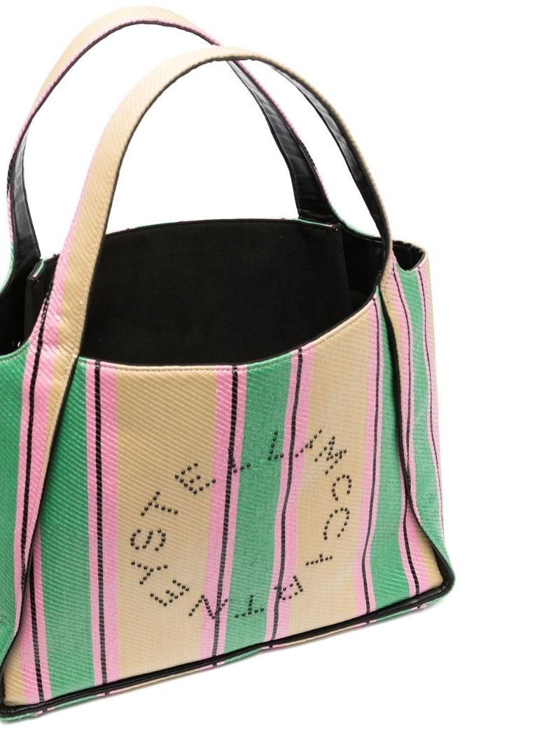 Neutral Logo Striped Raffia Tote Bag