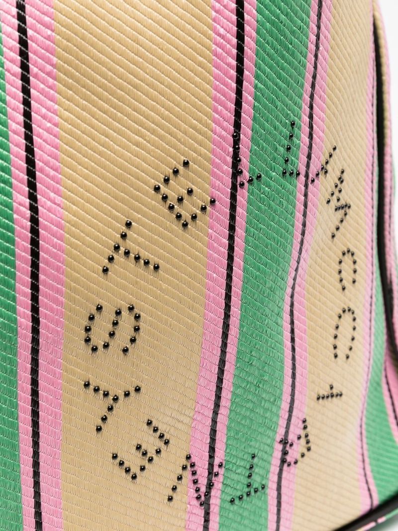 Neutral Logo Striped Raffia Tote Bag