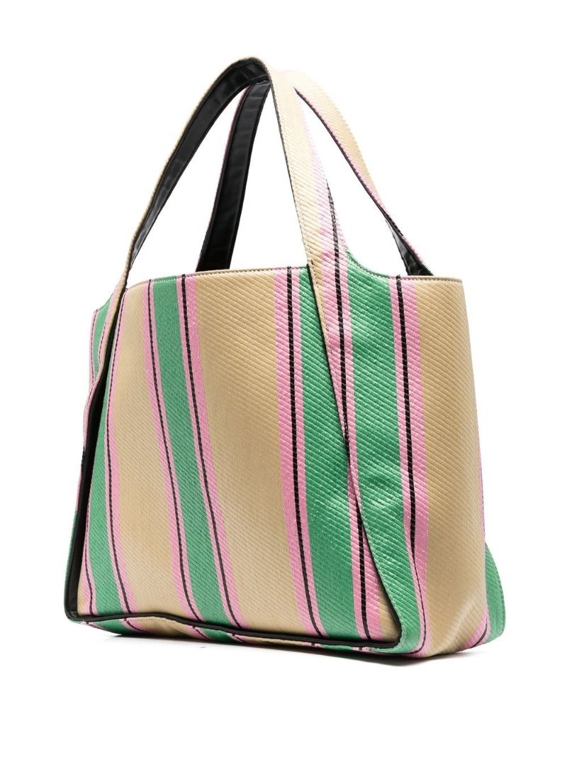 Neutral Logo Striped Raffia Tote Bag