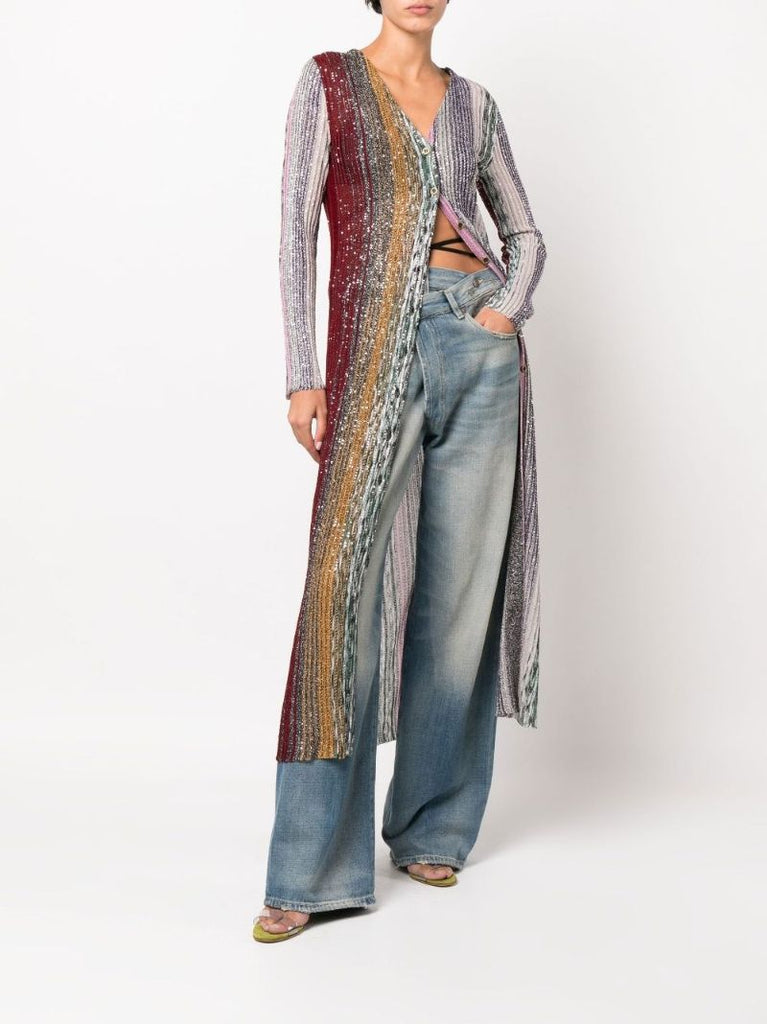 Silver Sequin Embellished Maxi Cardigan