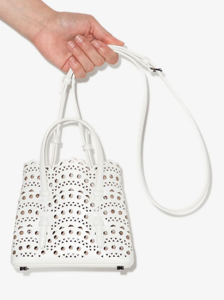 White Mina 16 Mini Leather Tote Bag