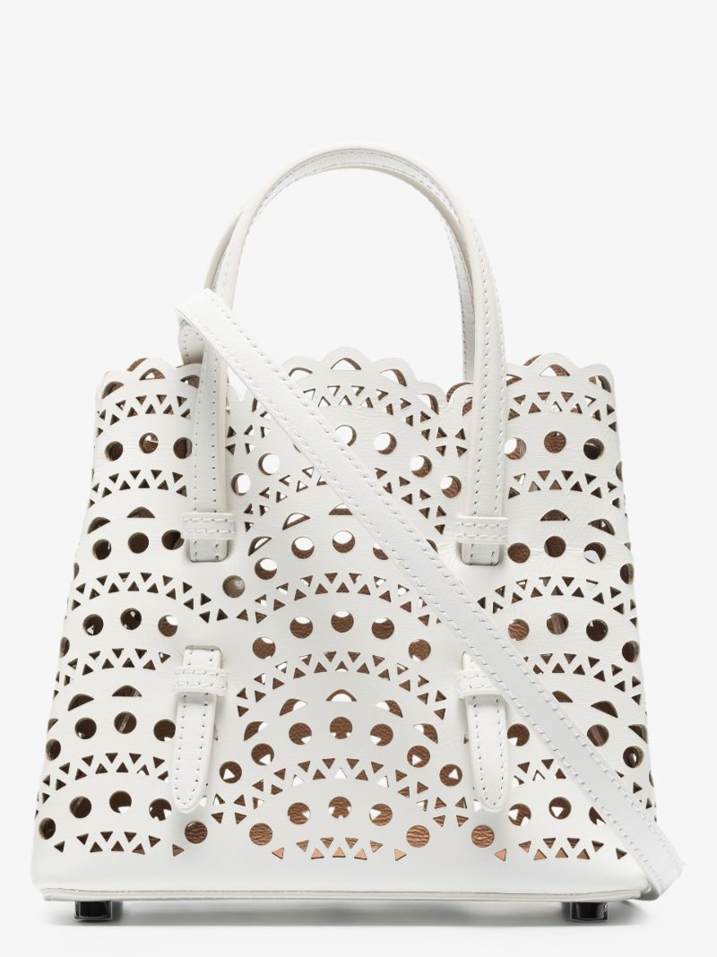 White Mina 16 Mini Leather Tote Bag
