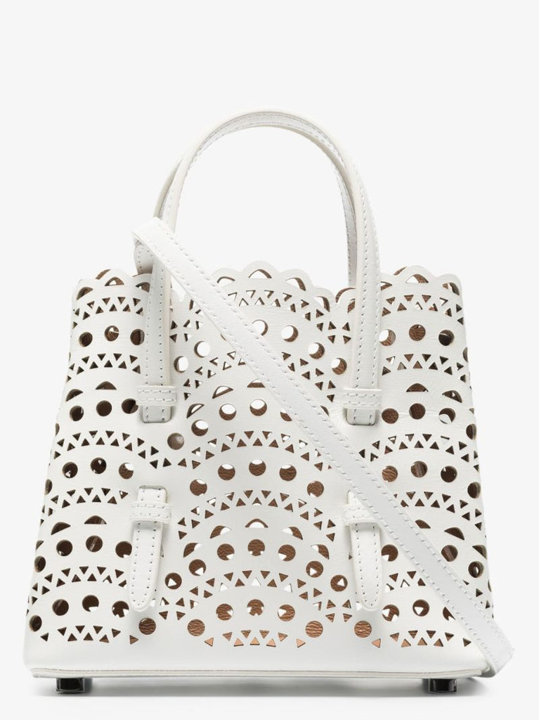 White Mina 16 Mini Leather Tote Bag