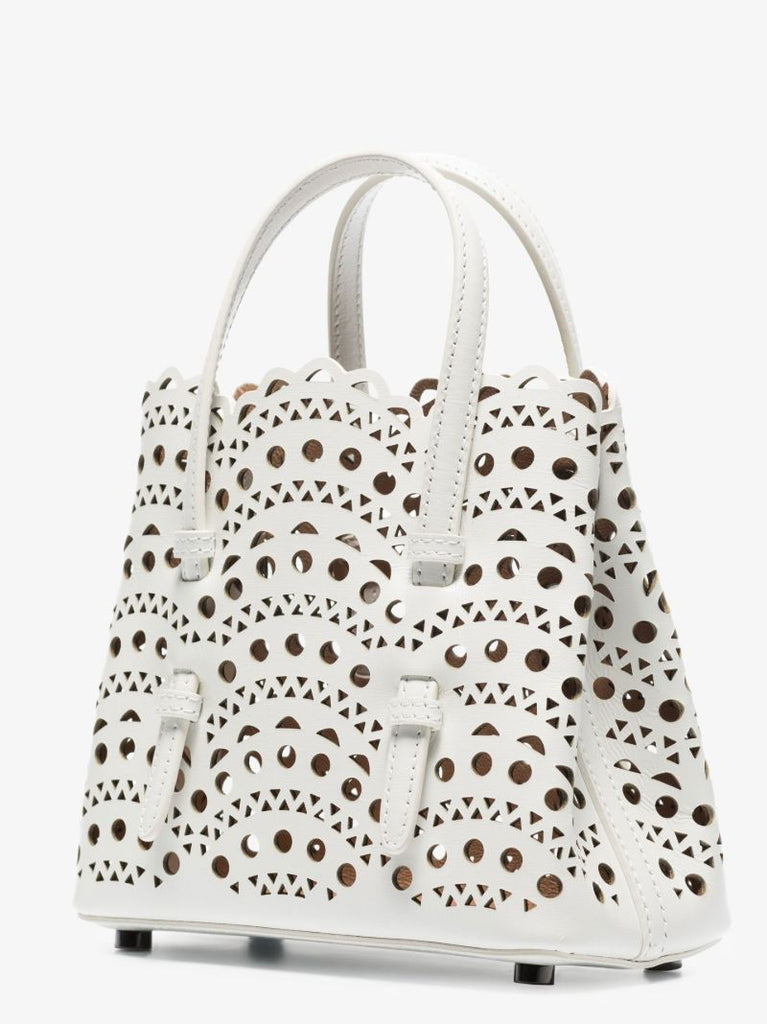 White Mina 16 Mini Leather Tote Bag