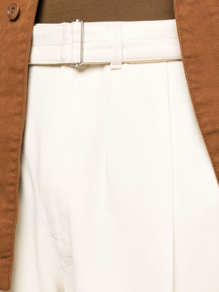 Neutral Pleated Straight-leg Trousers