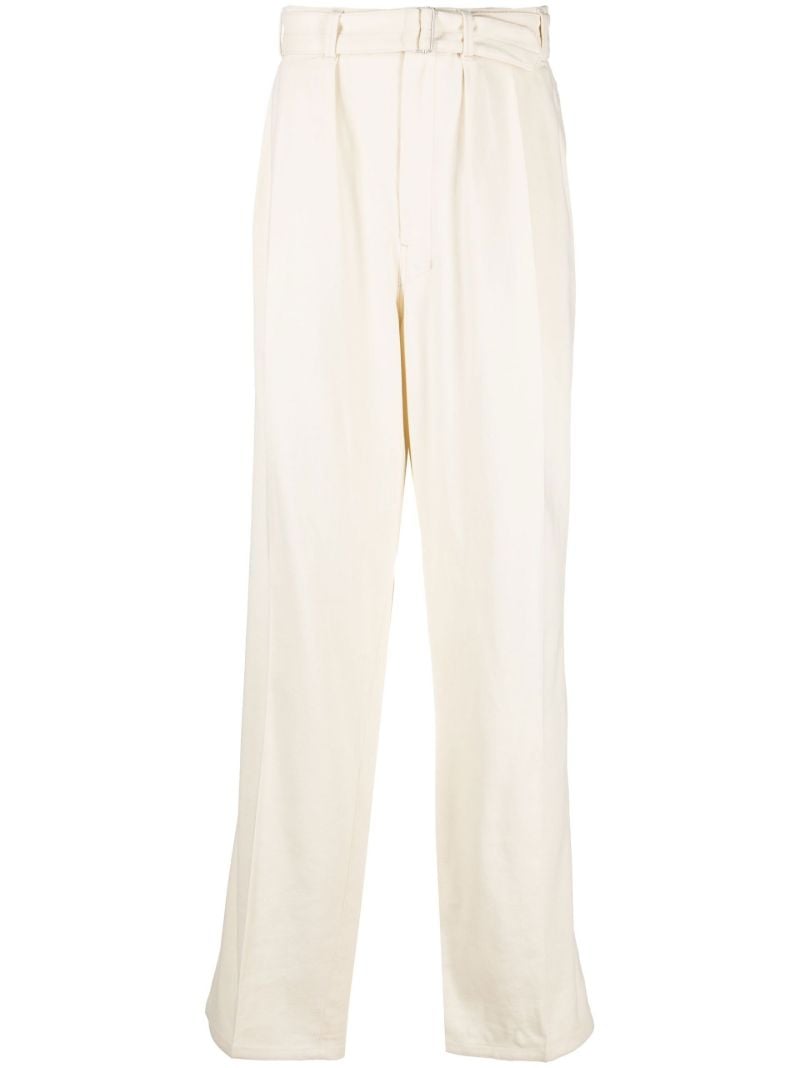 Neutral Pleated Straight-leg Trousers
