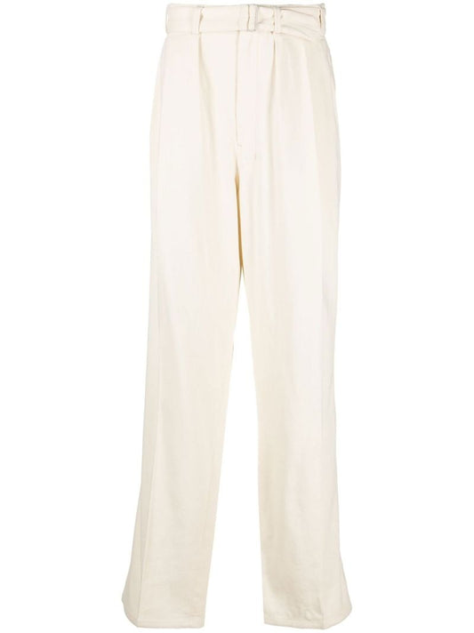 Neutral Pleated Straight-leg Trousers