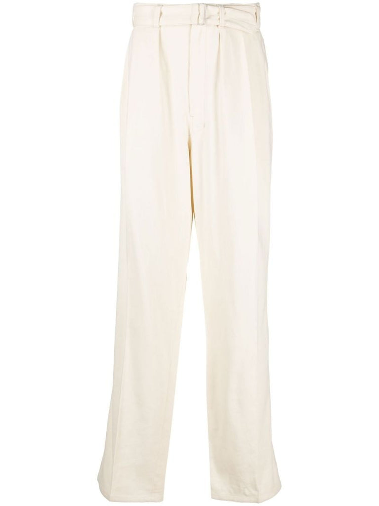 Neutral Pleated Straight-leg Trousers