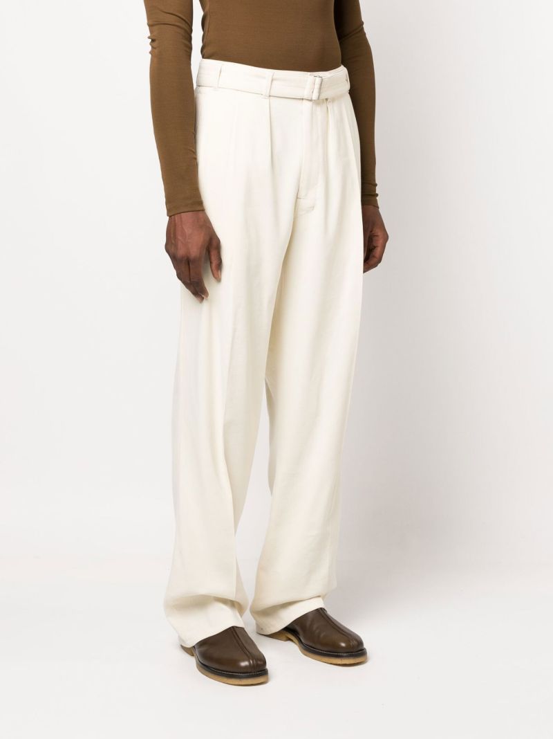 Neutral Pleated Straight-leg Trousers