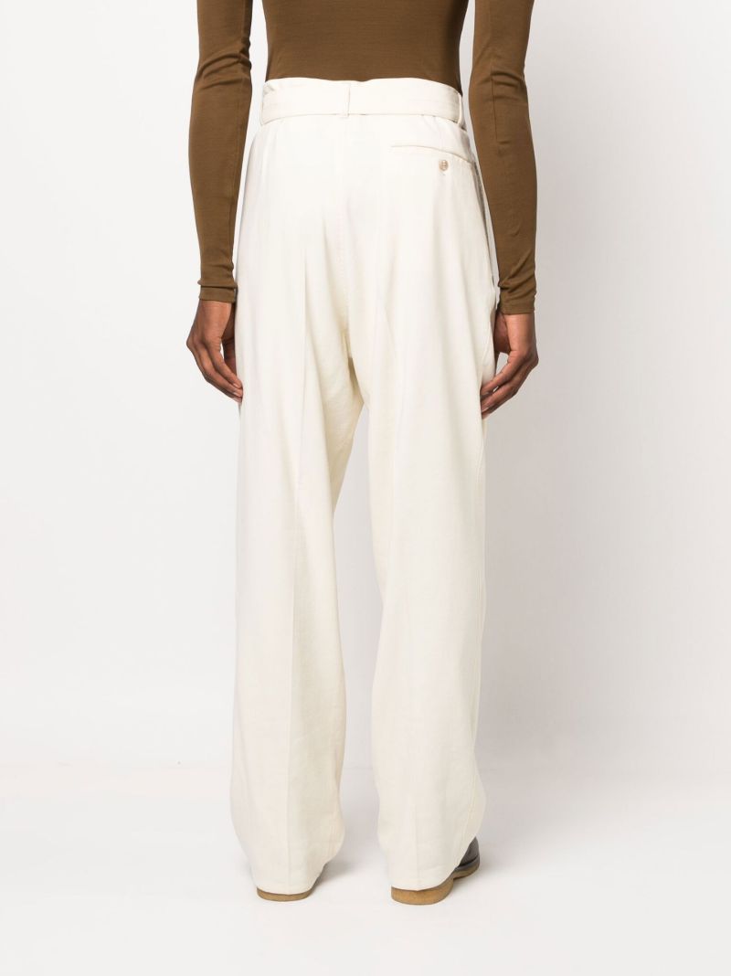 Neutral Pleated Straight-leg Trousers