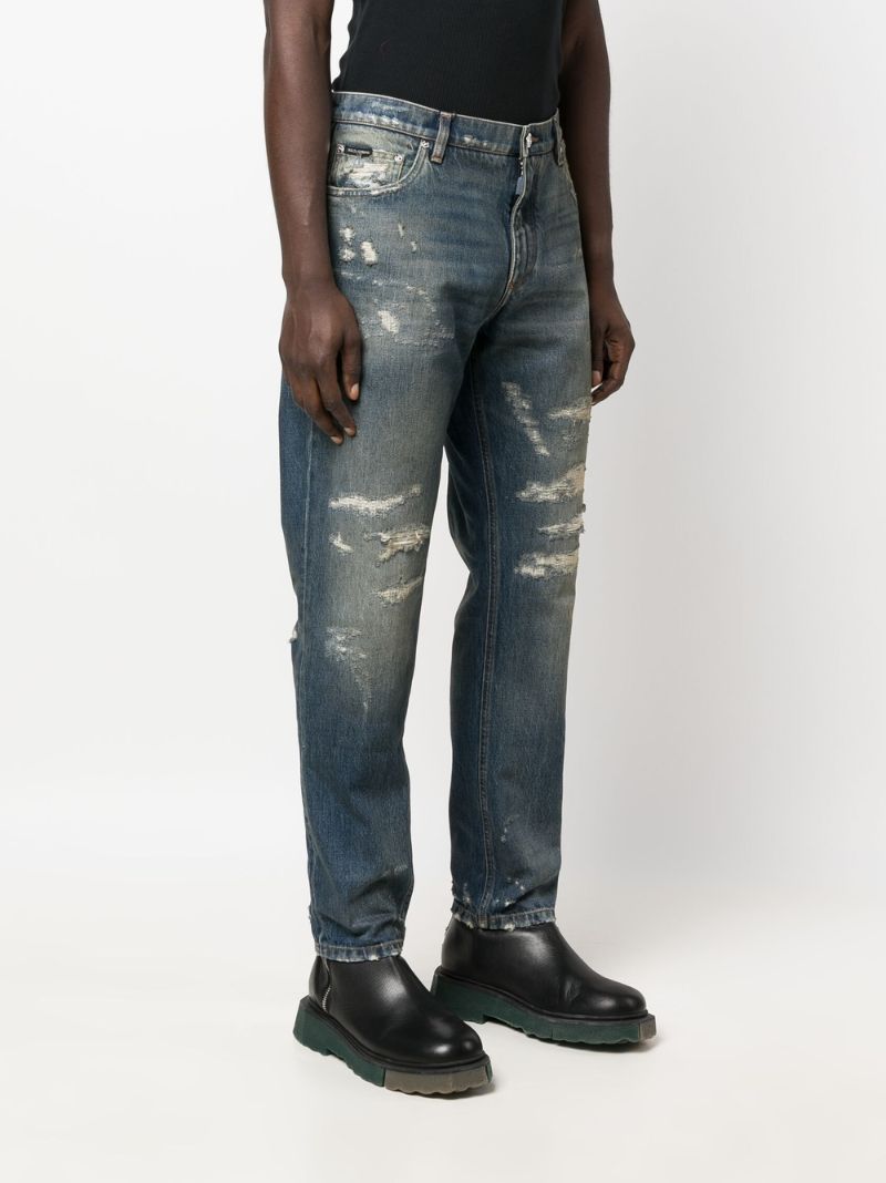 Blue Distressed Straight Leg Jeans