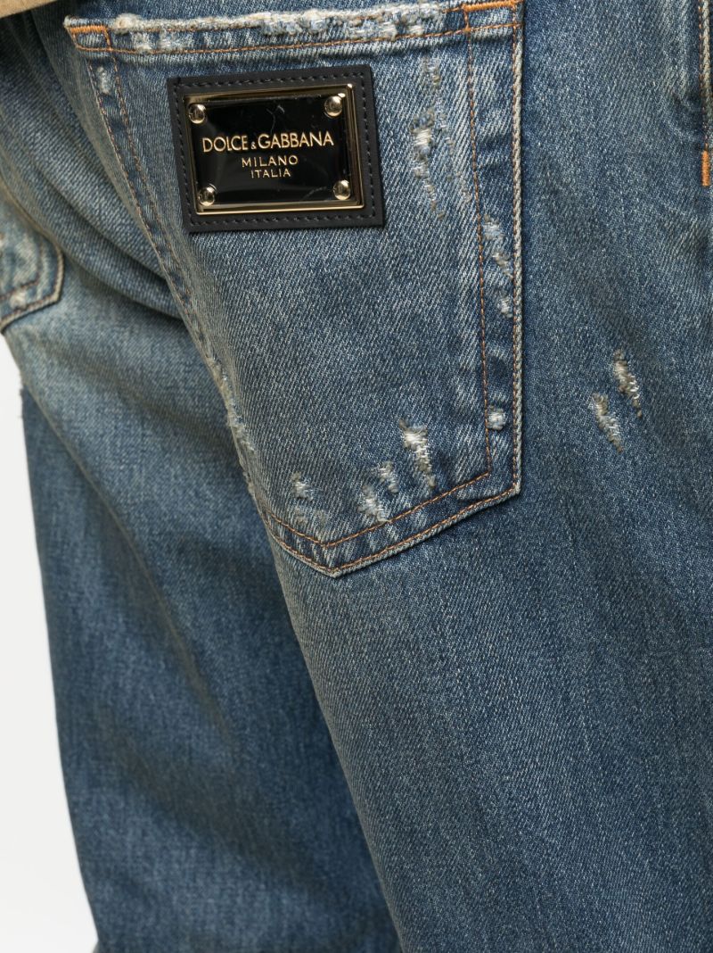 Blue Distressed Straight Leg Jeans