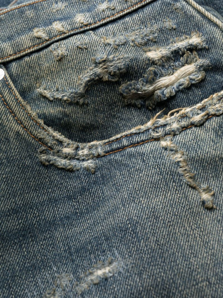 Blue Distressed Straight Leg Jeans
