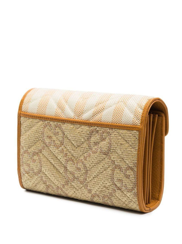 Neutral Gg Marmont Woven Striped Chain Wallet
