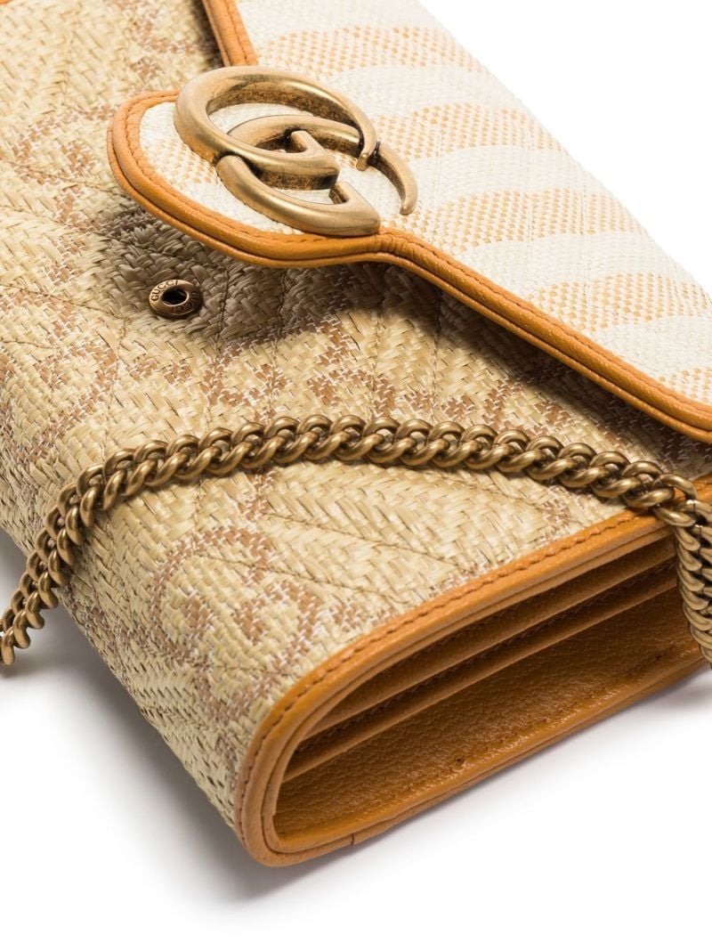 Neutral Gg Marmont Woven Striped Chain Wallet