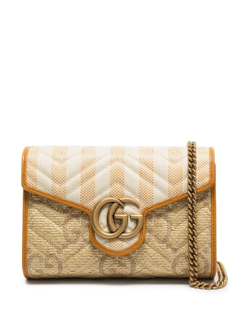Neutral Gg Marmont Woven Striped Chain Wallet