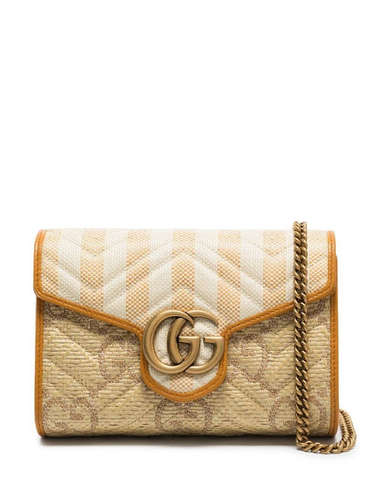 Neutral Gg Marmont Woven Striped Chain Wallet