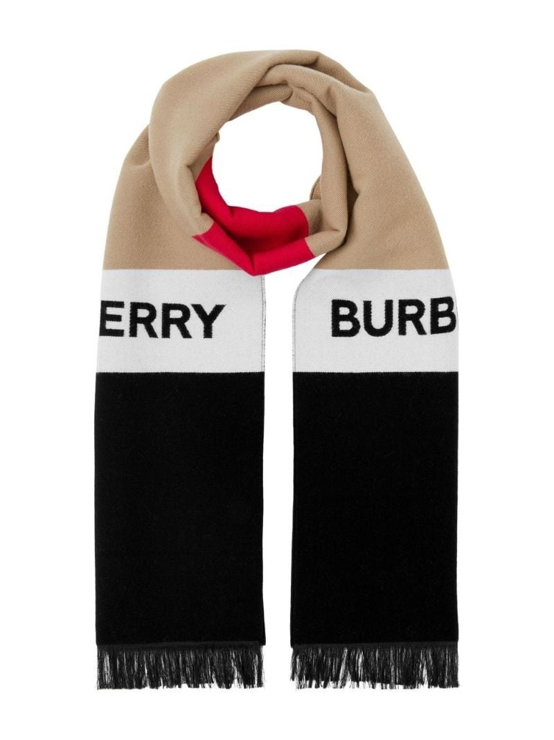 Brown Logo Jacquard Wool Scarf