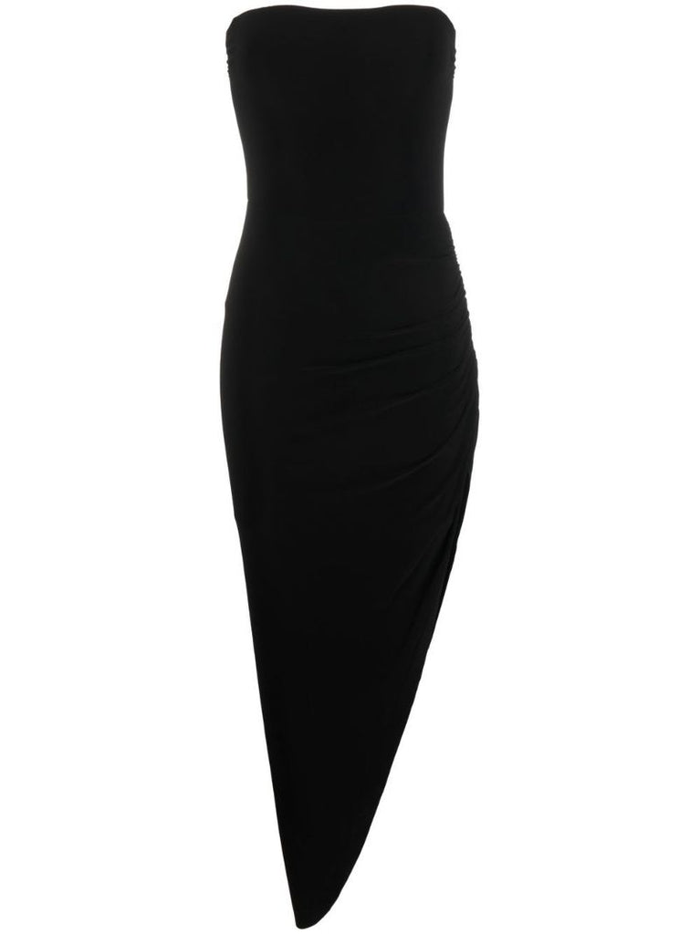 Strapless Asymmetric Midi Dress