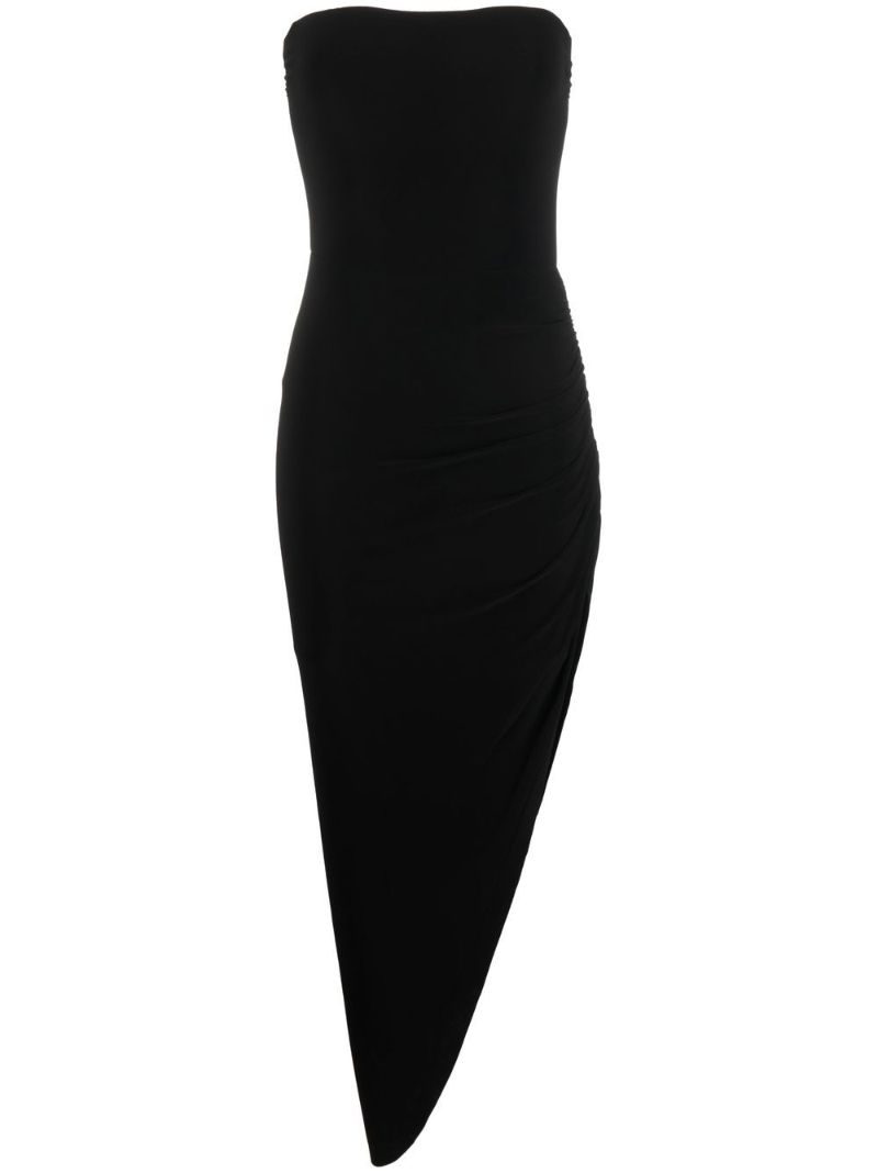 Strapless Asymmetric Midi Dress
