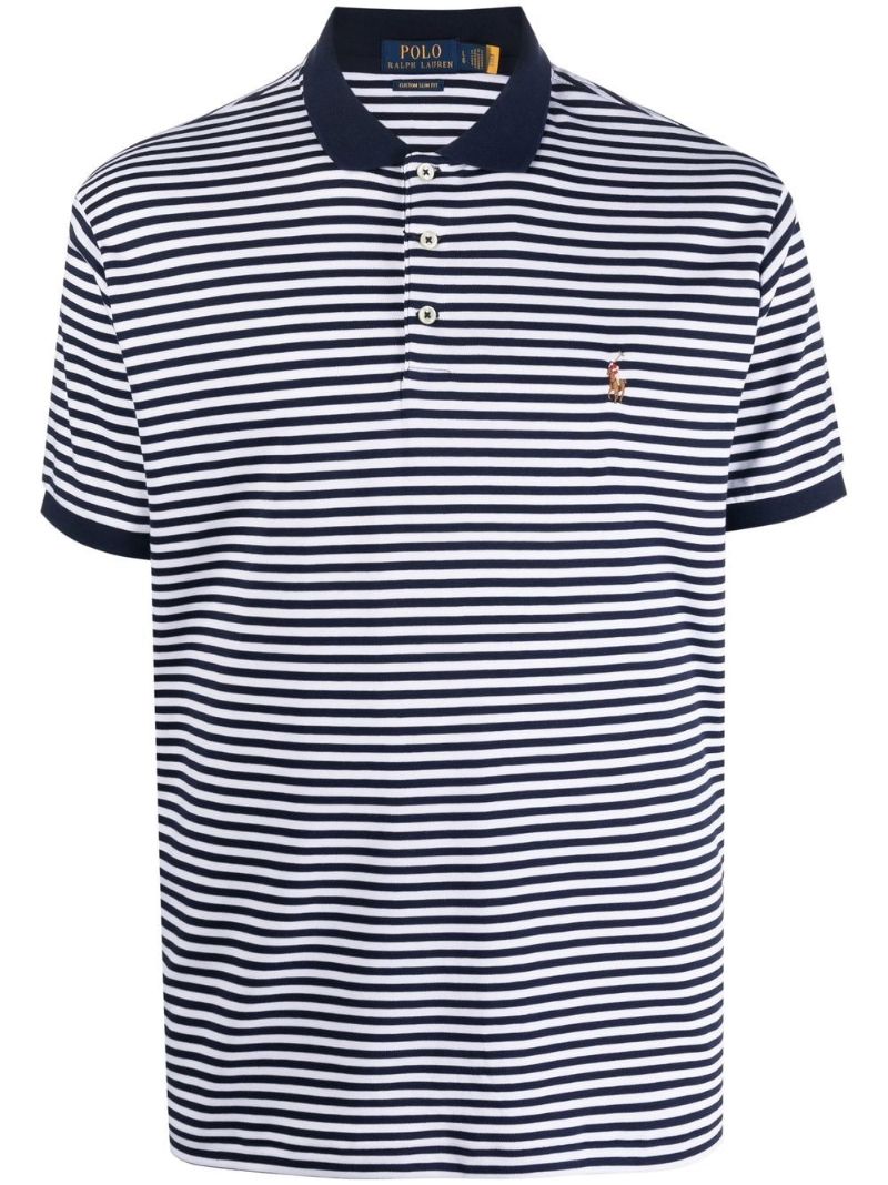 Blue Striped Cotton Polo Shirt