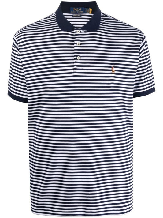Blue Striped Cotton Polo Shirt