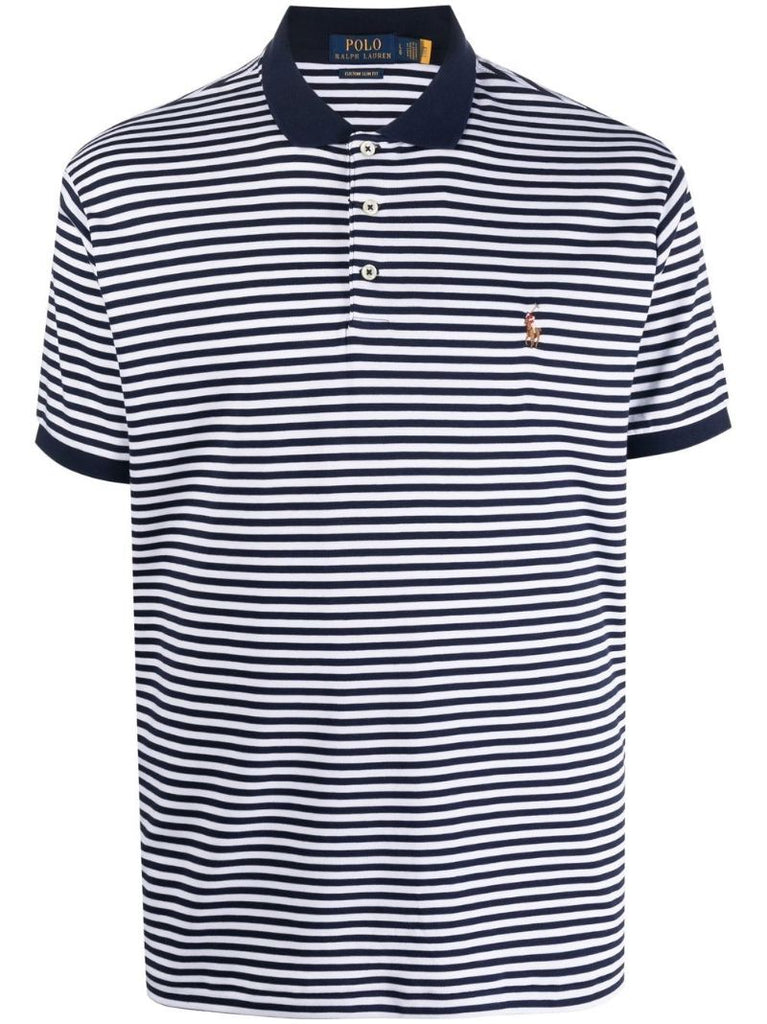 Blue Striped Cotton Polo Shirt