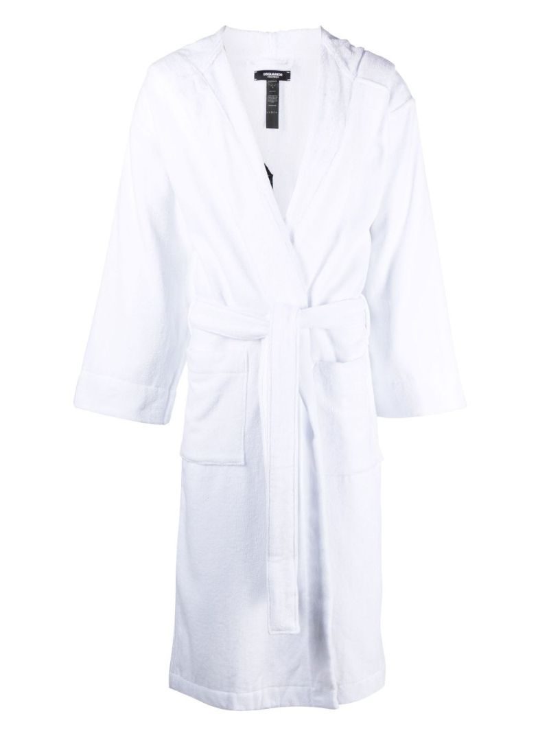 White Logo Embroidered Cotton Dressing Gown